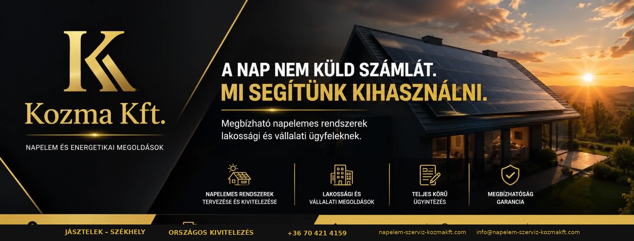 Kozma Kft. – Napelem rendszerek tervezése, telepítése, karbantartása és szervize.
